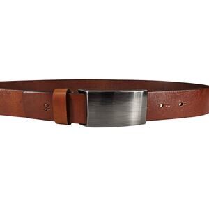 MADE IN ITALY MEN’S BROWN LEATHER BELT BRUSHED STEEL BUCKLE • SIZE 90 (31"–34")